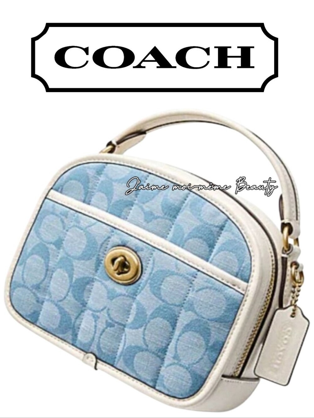 RETAIL Coach Quilted Riley Top Handle Lunchbox Bag- Washed Denim/Light Chambray